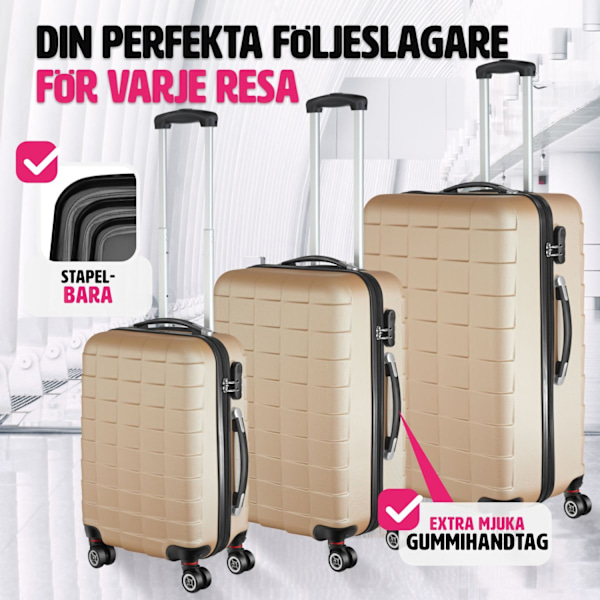 tectake Resväskor 3 stycken set i hardcase, Hårda resväskor Champagne