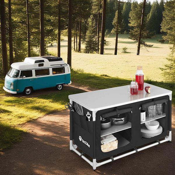 tectake Campingkök Bekvämlighet med 4 fack Svart
