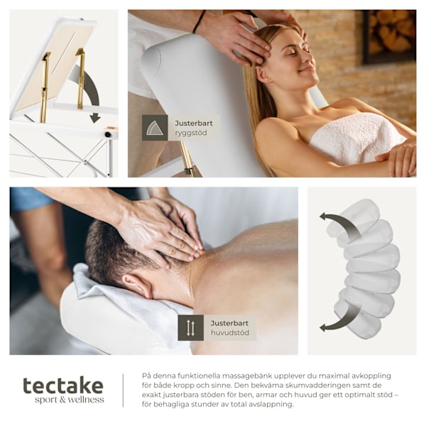 tectake 3-zons massagebänk med 5 cm stoppning och aluminiumram Vit