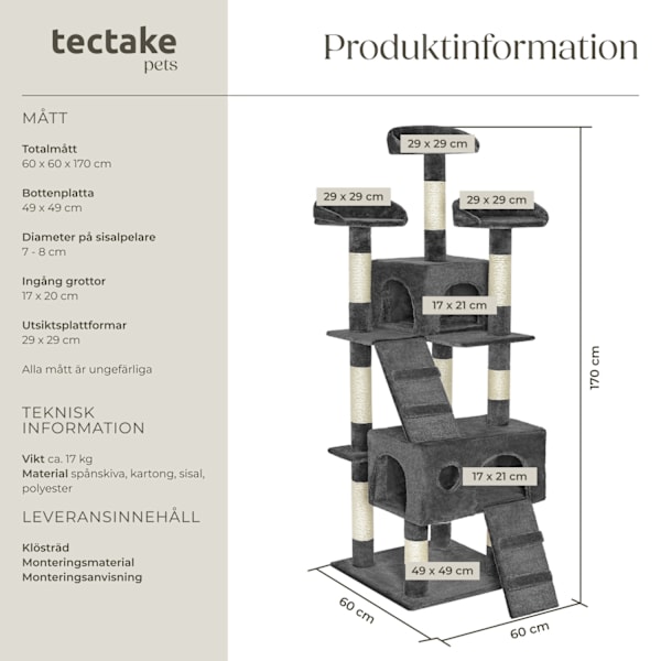 tectake Katt klösträd, klösmöbel Mogli grå