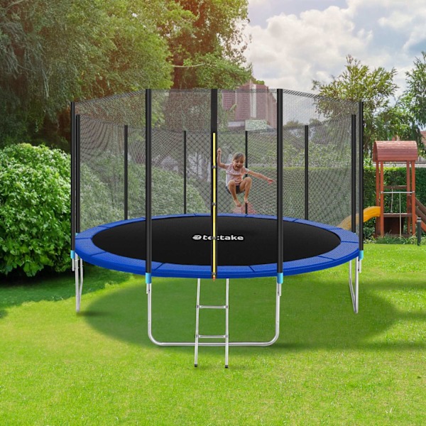 tectake Studsmatta Garfunky med skyddsnät , upp till 80 kg - 457 cm Blå