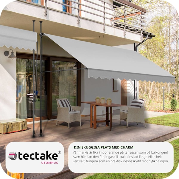 tectake Spännmarkis och soltak med handvev, höjdjusterbar - 400 x 180 cm Ljusgrå