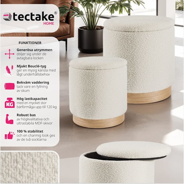 tectake 2-set sittpallar Orchide, vadderade, med förvaring Grädde