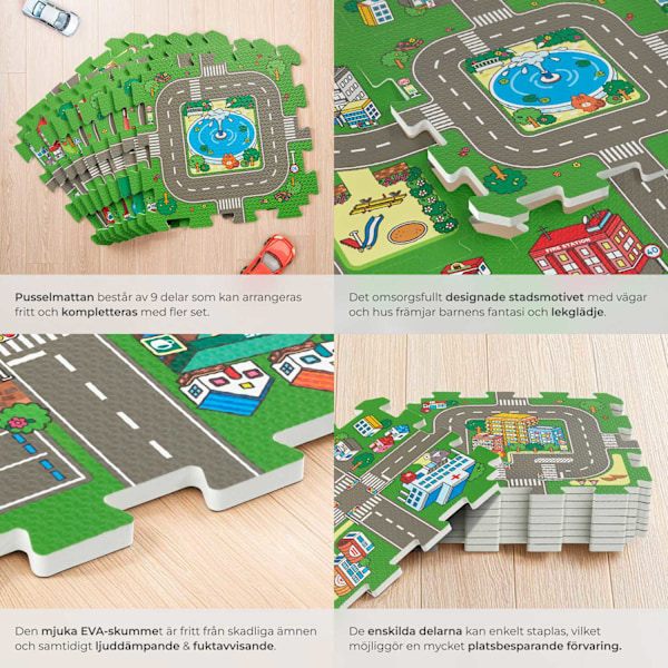 tectake Pusselmatta MyCity stadsmotiv med 9-delar multifärg
