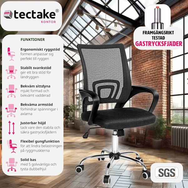 tectake Kontorsstol Marius Svart