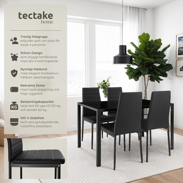 tectake Matgrupp Berlin 4+1 Svart