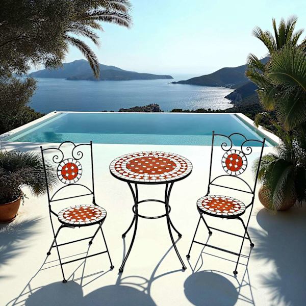 tectake Caféset Mosaik 2 stolar + bord, 60 cm diameter Brun