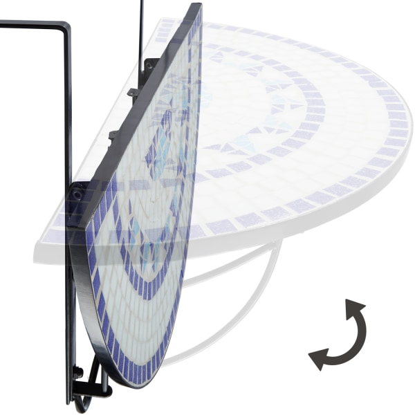 tectake Hängande balkongbord med vikbart mosaikmönster 75x65x62cm Blå
