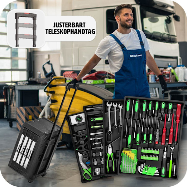 tectake Verktygslåda på hjul, med 4 lådor och 899 delar Svart