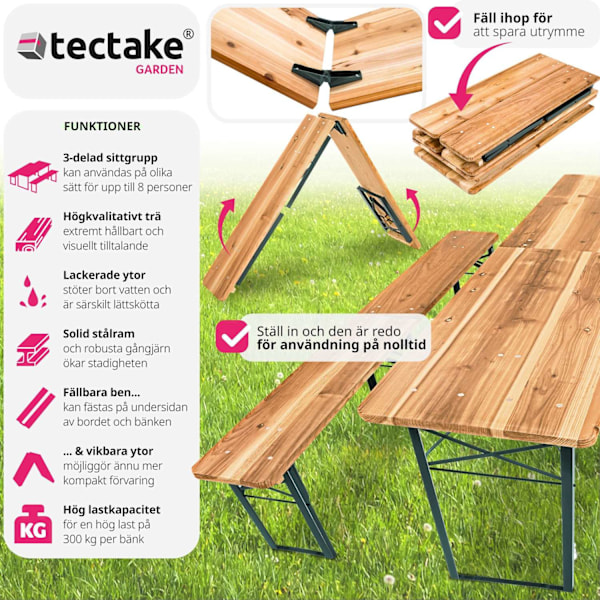 tectake Bord- och bänkset, 3-delad, hopfällbar Brun