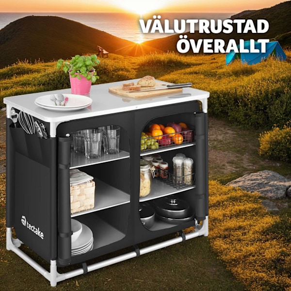 tectake Campingkök Deluxe med 6 fack Svart