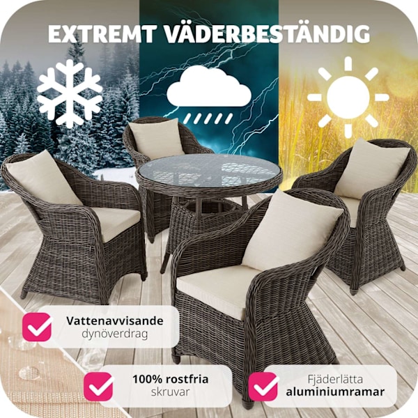 tectake Lyxig möbelgrupp i konstrotting med 4 fåtöljer och bord grå