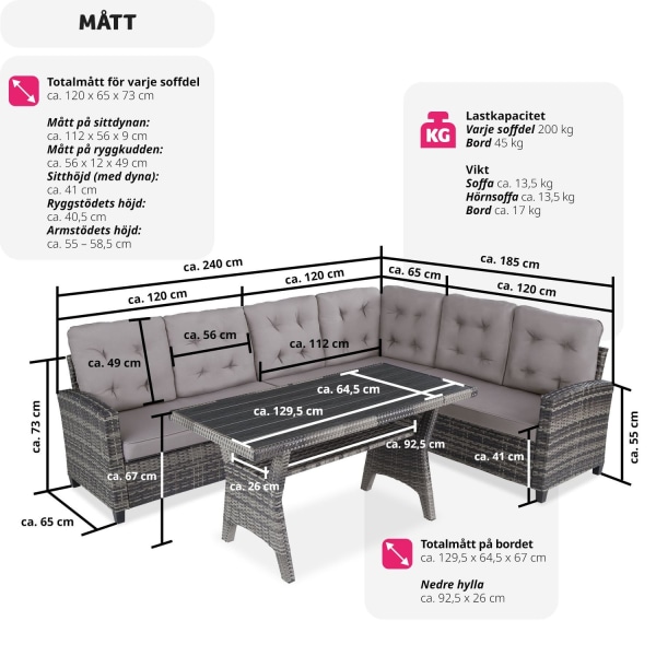 tectake Loungeset i rottning Catania grå