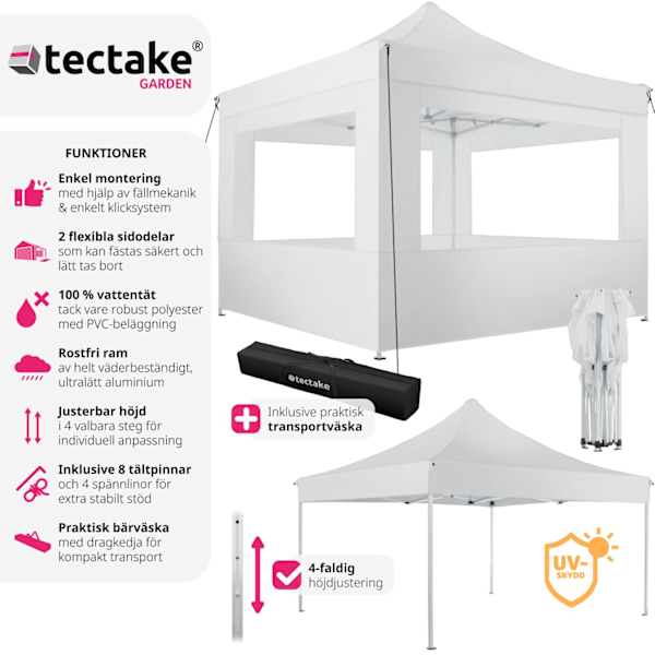 tectake Paviljong Olivia 3x3m med 4 väggar Vit