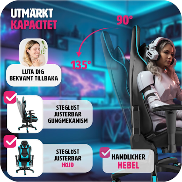 tectake Premium Gamingstol Twink Azurblå
