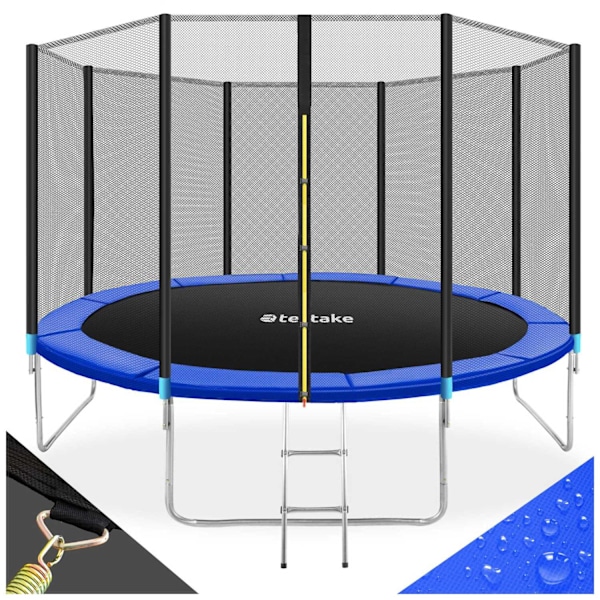 tectake Studsmatta Garfunky med skyddsnät , upp till 80 kg - 366 cm Blå