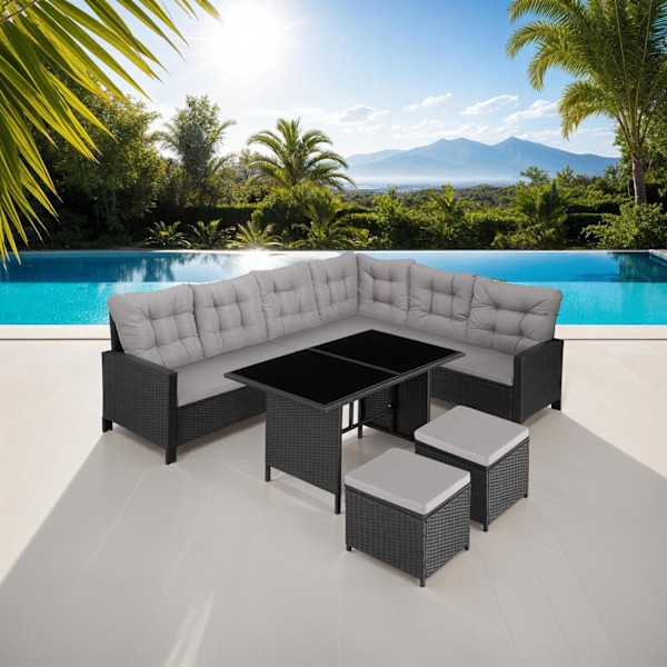 tectake Loungeset Barletta i konstrotting Svart