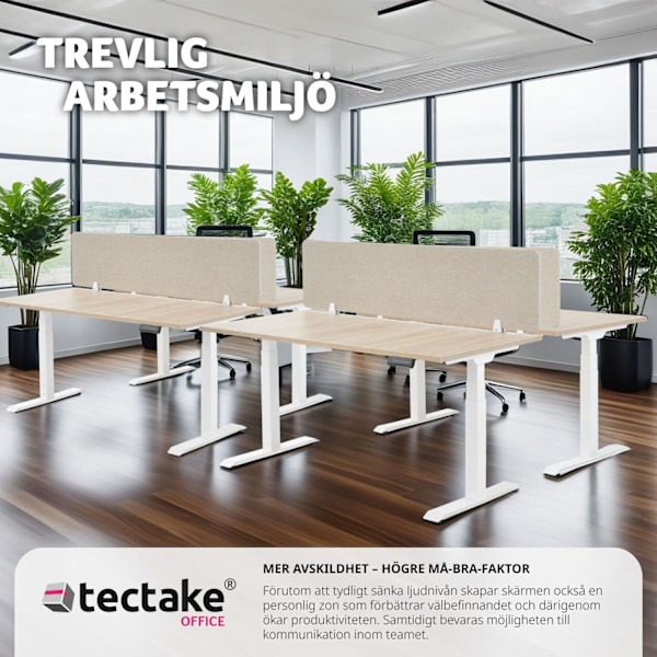 tectake Skrivbordsvägg, avskiljare Noisy med rundade hörn - 160 x 40 cm Beige