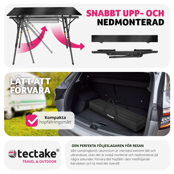 tectake Campingbord Tina i aluminium , hopfällbart, höj- och sänkbart Svart