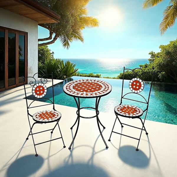 tectake Caféset Mosaik 2 stolar + bord, 60 cm diameter Brun