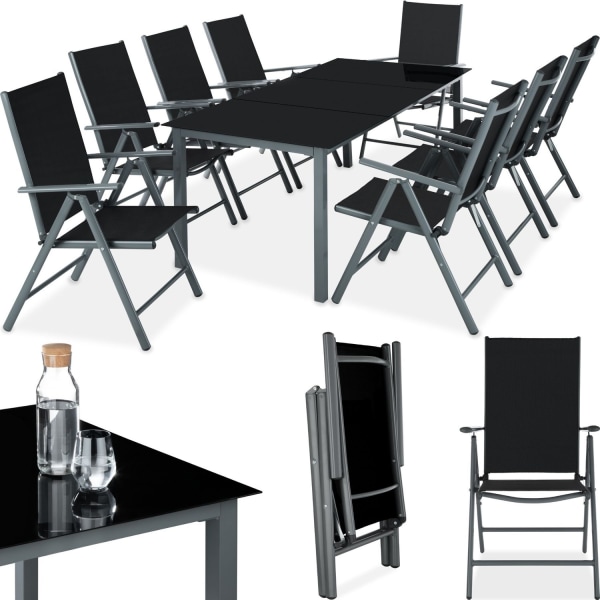 tectake Matgrupp i Aluminium med 8 stolar Grafitgrå