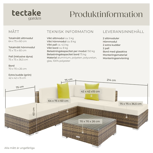 tectake Loungeset i konstrotting Paris Natur