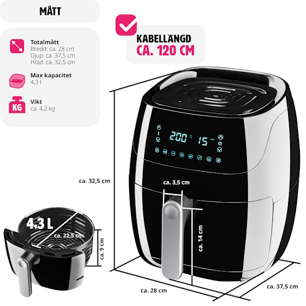tectake Airfryer Yaiza 4.3 L Svart