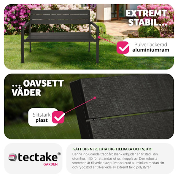 tectake Trädgårdsbänk Line 2-sits med aluminiumram 128x59x88cm Mörkgrå