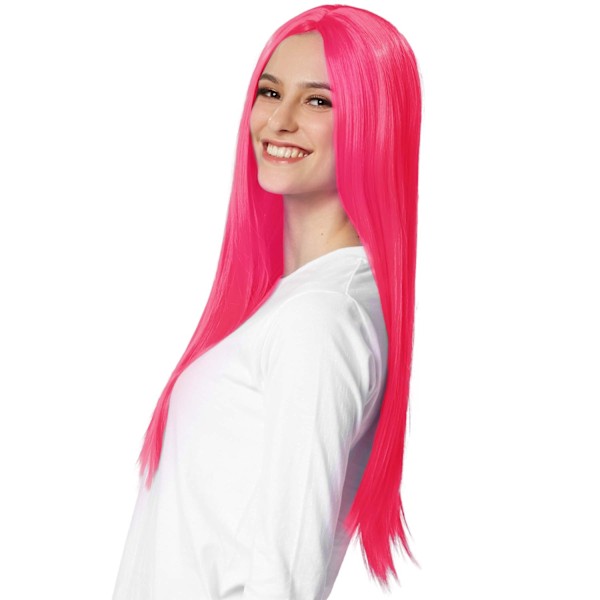 tectake Peruk långt hår platt Rosa
