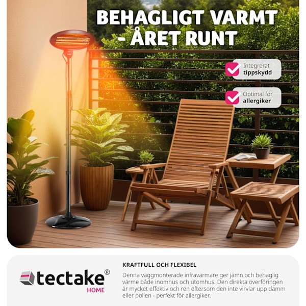 tectake Infravärmare Solaris Monolith 2000W höjdjusterbar Svart
