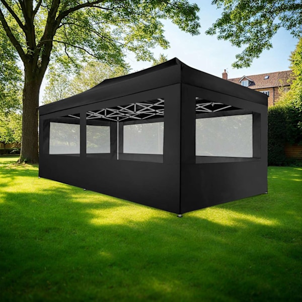 tectake Hopfällbar partytält Viola 3x6 m med 4 sidodelar Svart