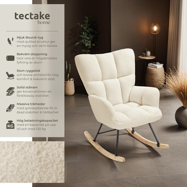 tectake Gungstol Torve i bouclétyg med trämedar Beige