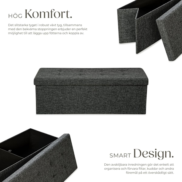 tectake Hopfällbar sittbänk med förvaringsutrymme 110 x 38 cm Mörkgrå