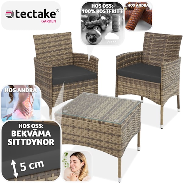 tectake Loungeset Luzern i konstrotting 2+1 inkl överdrag i 2 färger Natur