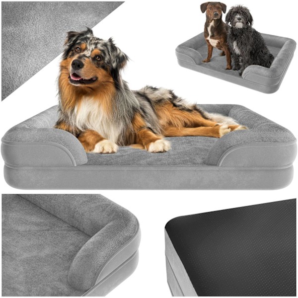 tectake Ortopedisk hundbädd Kimba med hög kant - XL (112 x 85 x 18 cm) grå