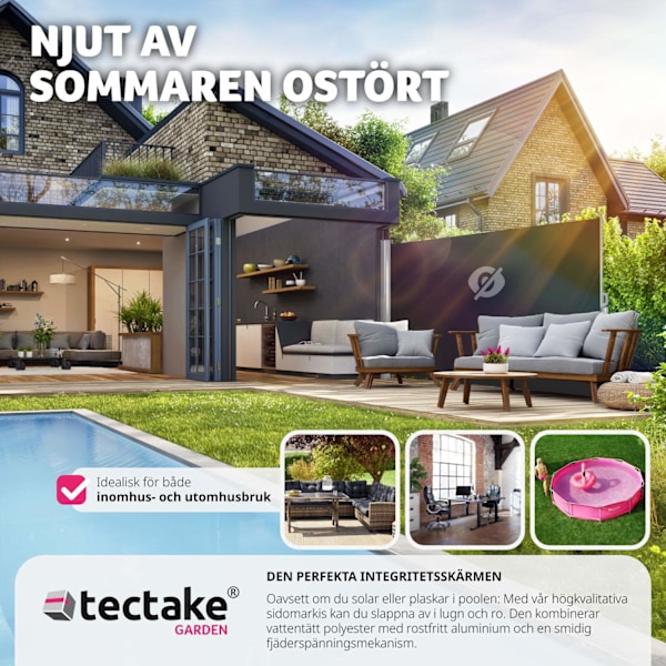 tectake Sidomarkis i aluminium utdragbar med upprullningsmekanism - 180 x 300 cm Svart