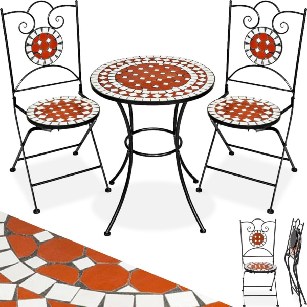 tectake Caféset Mosaik 2 stolar + bord, 60 cm diameter Brun