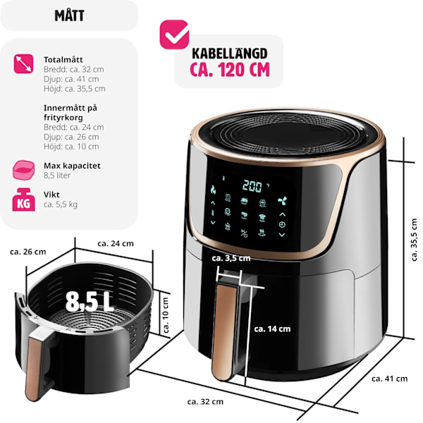 tectake Airfryer Mika 8.5 L Svart