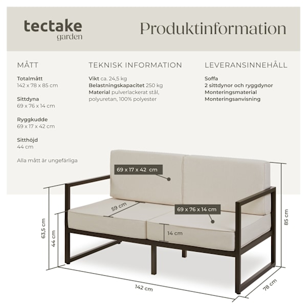 tectake 2-sits loungesoffa Comosa Beige