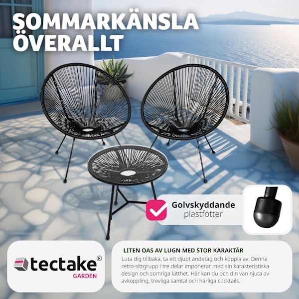 tectake 2-set Loungestol Santana med bord Svart