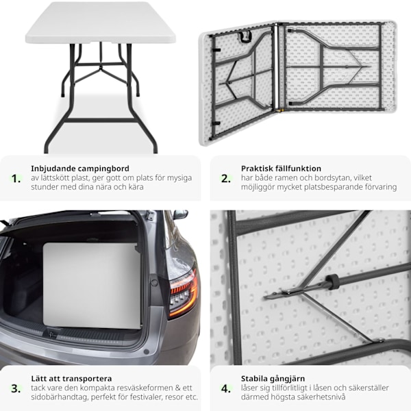 tectake Camping fällbord 183x76x74cm Vit