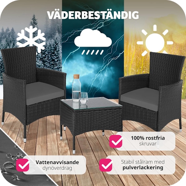 tectake Loungeset Luzern i konstrotting 2+1 inkl överdrag i 2 färger Svart