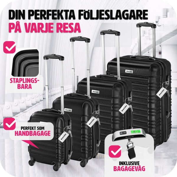 tectake Resväskeset Mila - 4 resväskor, bagage med bagagevåg och Svart