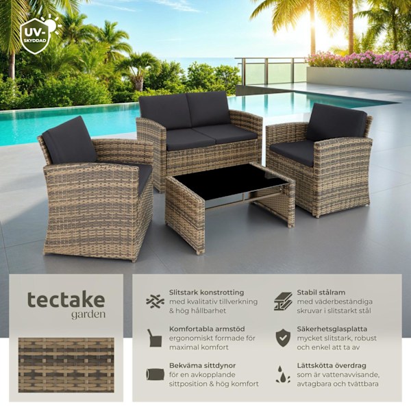 tectake Loungeset Jesolo i konstrotting Mörkgrå