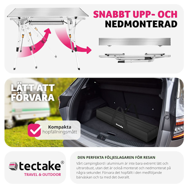 tectake Campingbord Tina i aluminium , hopfällbart, höj- och sänkbart Silver