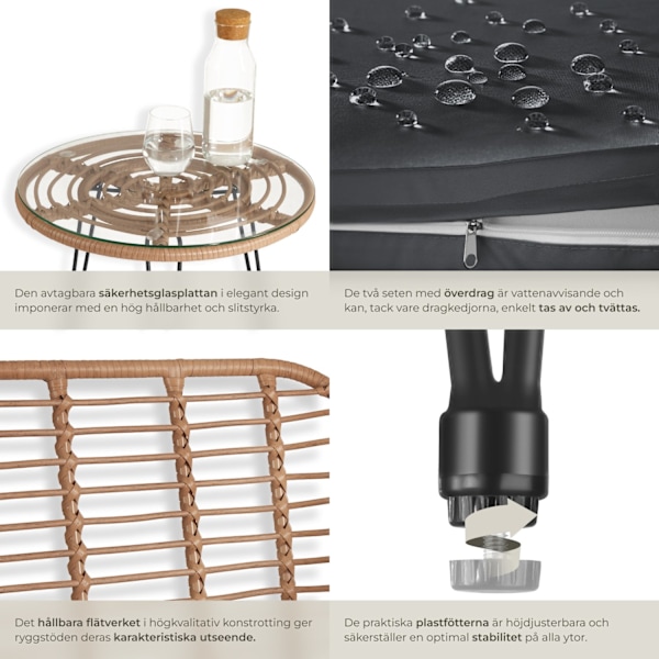 tectake Caféset i konstrotting Molfetta 2+1 Natur