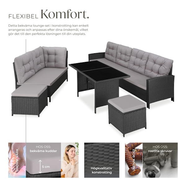 tectake Loungeset Barletta i konstrotting Svart