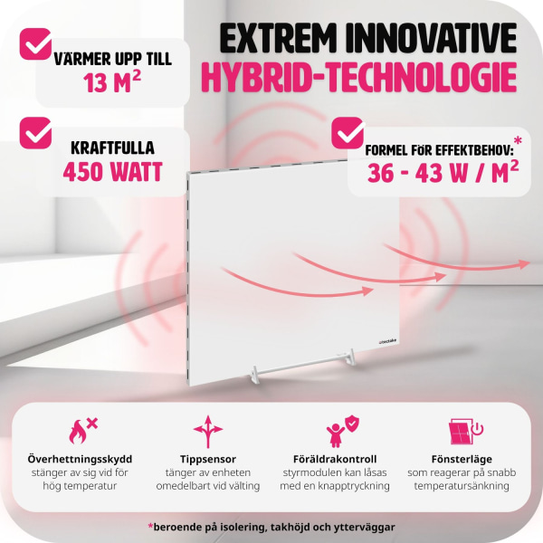tectake Hybrid-infravärmare med termostat och tippskydd - 450 W Vit