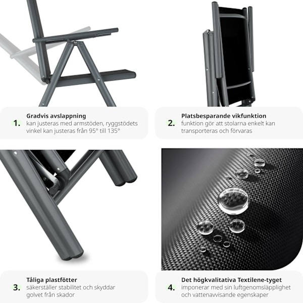 tectake Matgrupp i Aluminium med 4 stolar Grafitgrå