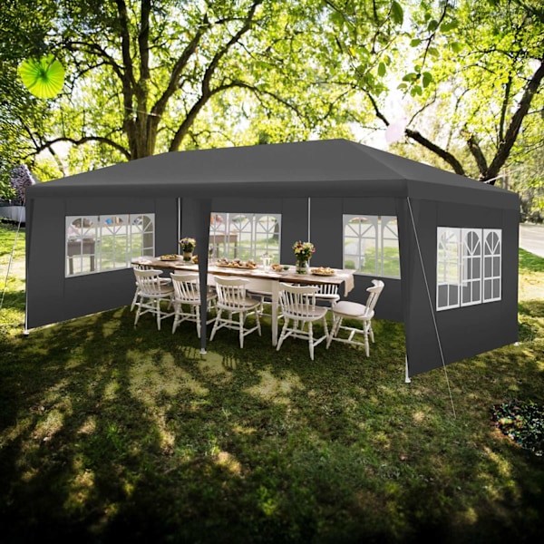 Paviljong Novara med 5 sidodelar 6x3m vattentät - grå grå